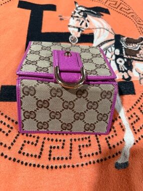 Gucci Beige GG Monogram Mini Box with Pink Trim